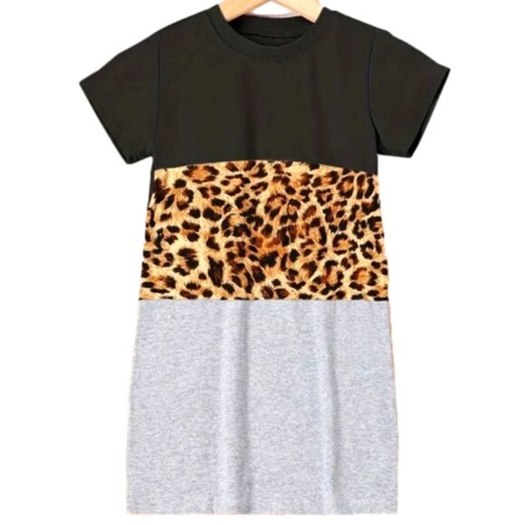 Girls Colorblock animal print t-shirt dress sz 7-8Y - Picture 1 of 4